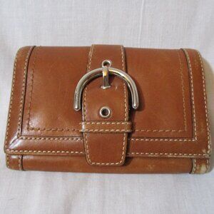 COACH Leather Bifold Change Purse Wallet Pouch BROWN Organizer Snap